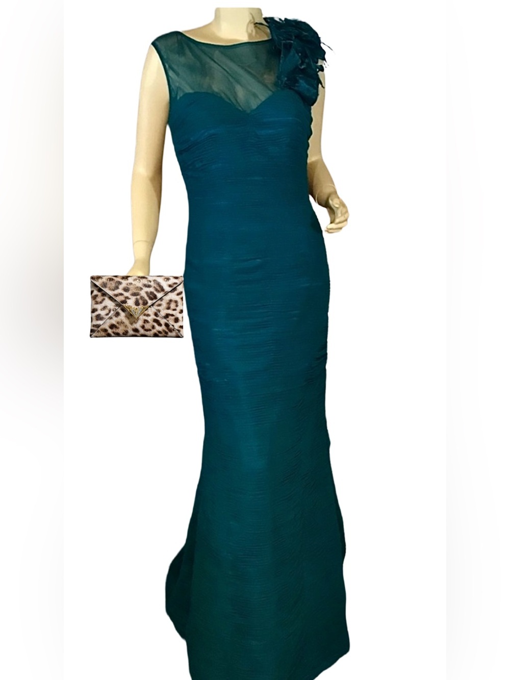 JOVANI GAUZE WRAP TEAL FORMAL DRESS WITH TRAIN & CRINOLIN SHOULDER DETAIL (8)